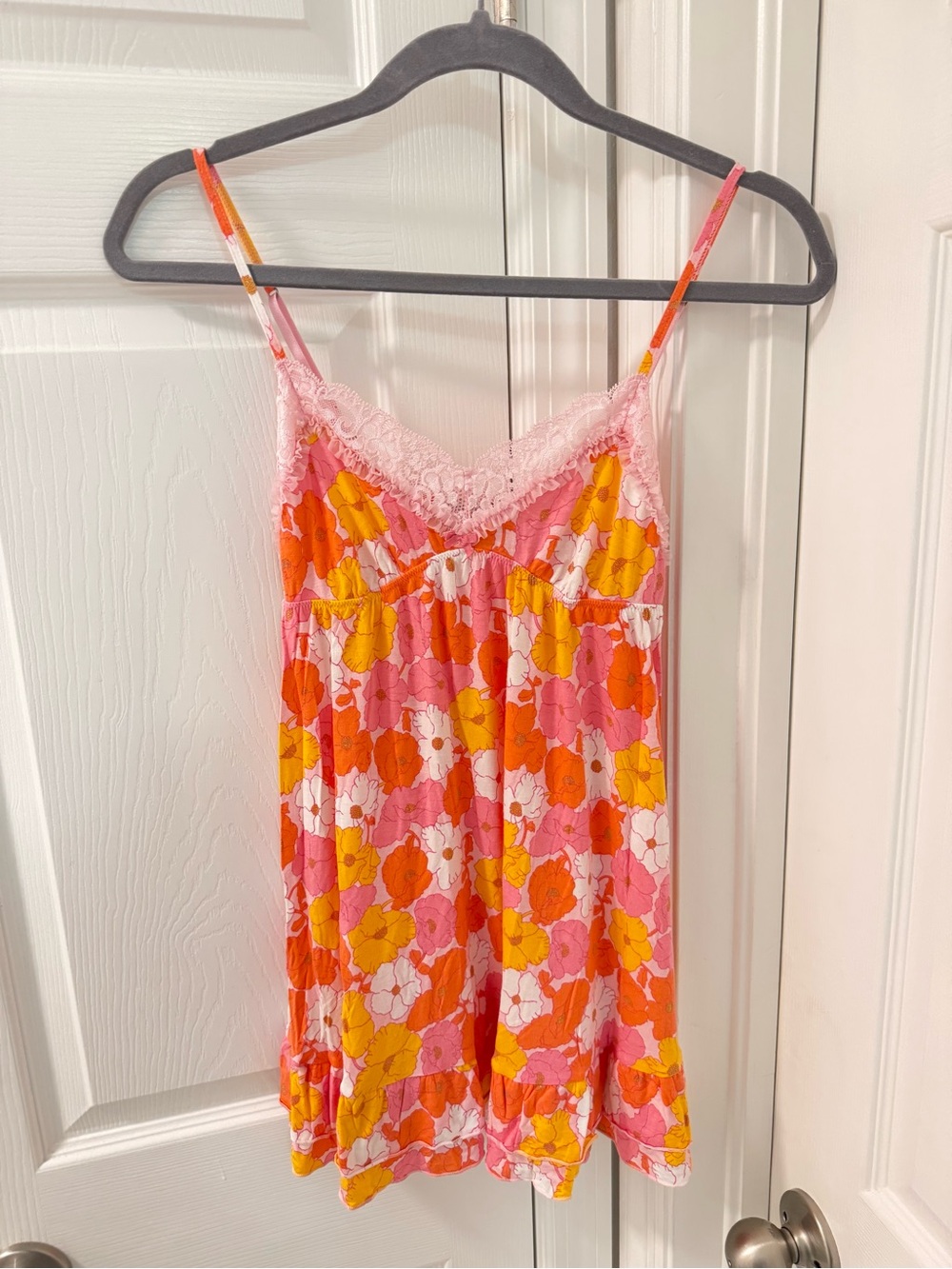 Victoria’s Secret babydoll dress y2k floral lace cotton modal size S orange pink - Picture 4 of 4
